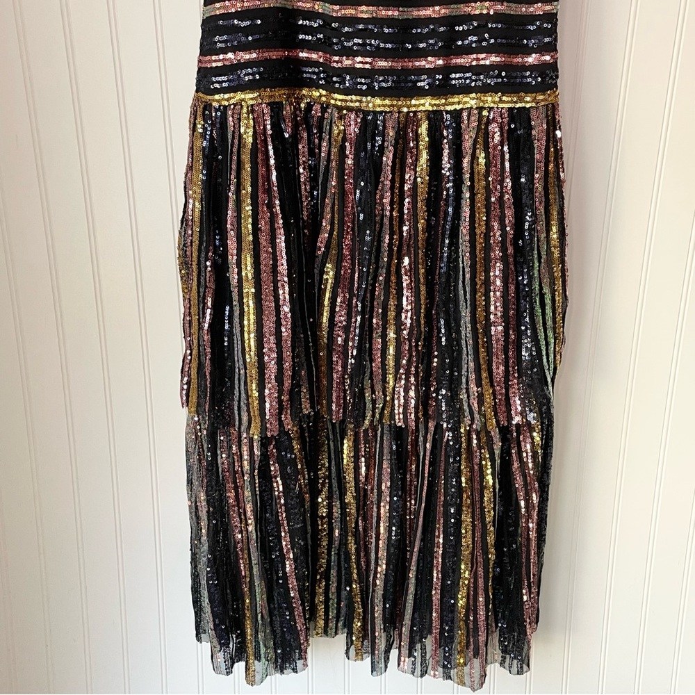 New Self-Portrait Tiered Striped Sequin Midi Dress Multi Color Size 8 - Picture 4 of 9